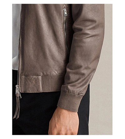 Shop Allsaints Kino Leather Bomber Jacket In Gravel