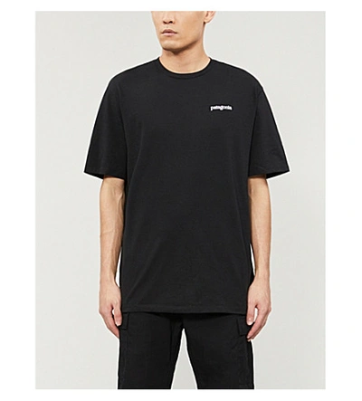 Shop Patagonia Logo-print Recycled Cotton-blend Jersey T-shirt In Black