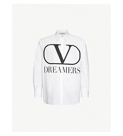 Shop Valentino Dreamers Logo-print Cotton-poplin Shirt In White+black