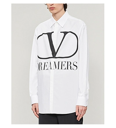 Shop Valentino Dreamers Logo-print Cotton-poplin Shirt In White+black