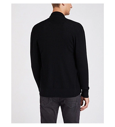 Shop Allsaints Mens Black Mode Open-front Wool Cardigan