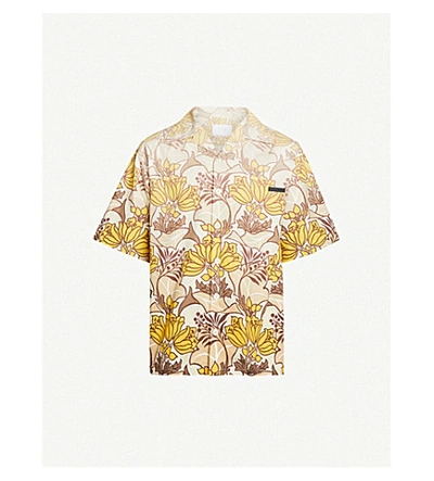 Shop Prada Retro Floral-print Cotton Shirt In Khaki