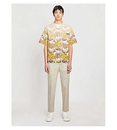 Shop Prada Retro Floral-print Cotton Shirt In Khaki