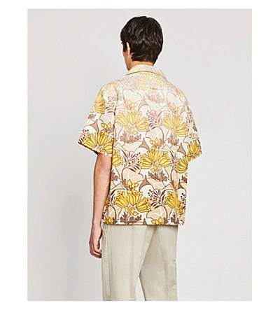 Shop Prada Retro Floral-print Cotton Shirt In Khaki