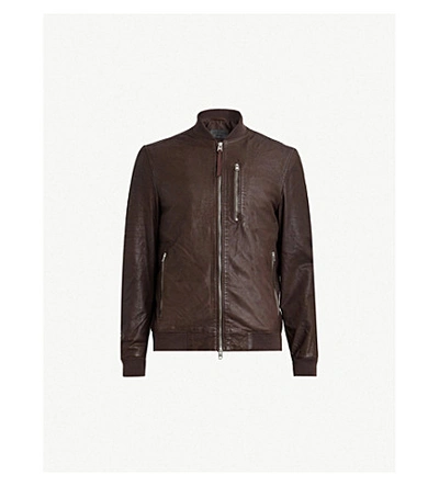 Shop Allsaints Kino Leather Bomber Jacket In Oxblood Red