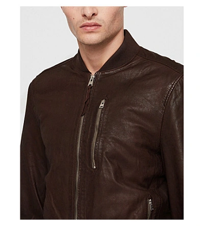 Shop Allsaints Kino Leather Bomber Jacket In Oxblood Red
