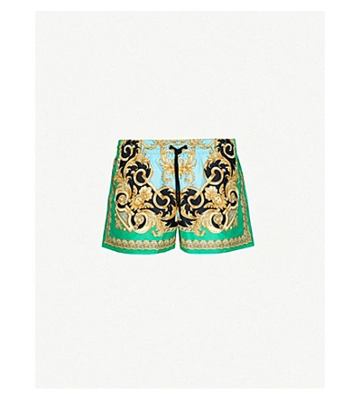 Shop Versace Barocco-print Slim-fit Swim Shorts In Green Multi