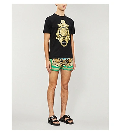 Shop Versace Barocco-print Slim-fit Swim Shorts In Green Multi