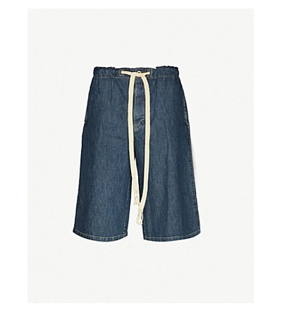 Shop Loewe Drawstring-waistband Boxy-fit Denim Shorts In Indigo