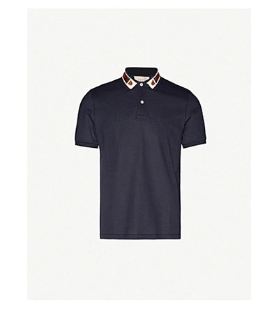 Shop Gucci Tiger-embroidered Cotton-pique Polo Shirt In White
