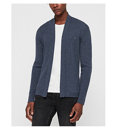 Shop Allsaints Mode Open-front Wool Cardigan In Washed Navy Ma