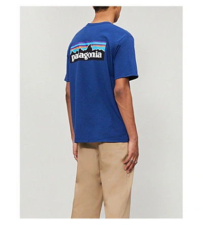 Shop Patagonia Logo-print Recycled Cotton-blend T-shirt In Superior Blue