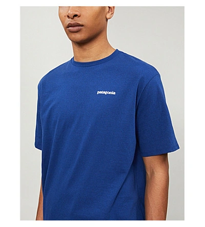 Shop Patagonia Logo-print Recycled Cotton-blend T-shirt In Superior Blue