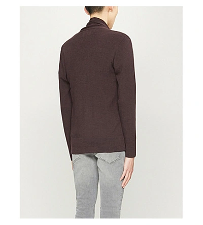 Shop Allsaints Mode Open-front Wool Cardigan In Mahogany Red M