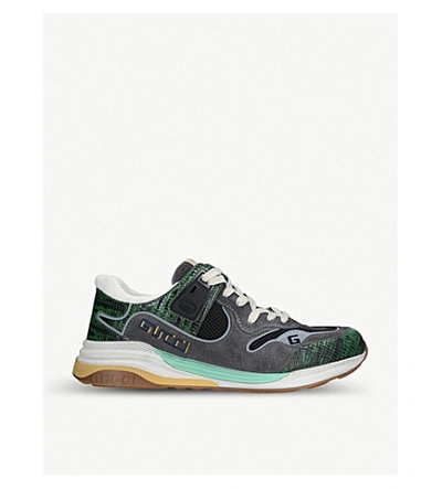 Shop Gucci Ultrapace Leather And Mesh Trainers