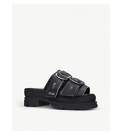 Shop Ganni Sporty Chunky Leather Sandals In Black
