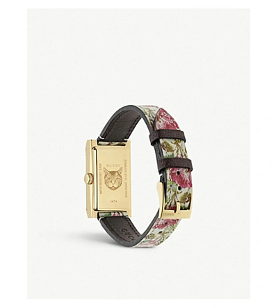 Shop Gucci Ya147406 G-frame Pvd Yellow Gold-plated, Mother-of-pearl And Leather Strap Watch