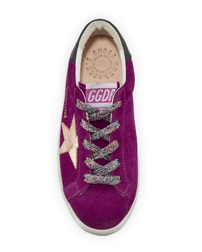 Shop Golden Goose Girl's Superstar Suede Metallic Star Sneakers, Toddler/kids In Pink