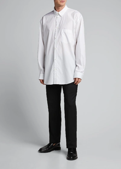 Shop Balenciaga Men's Solid Poplin Point-collar Sport Shirt In White