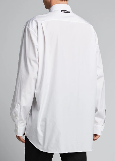 Shop Balenciaga Men's Solid Poplin Point-collar Sport Shirt In White