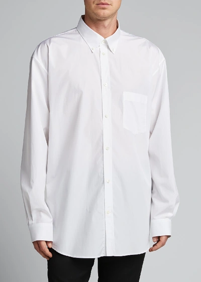 Shop Balenciaga Men's Solid Poplin Point-collar Sport Shirt In White