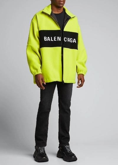 Shop Balenciaga Men's Oversized Wool Zip-front Jacket In Yellow