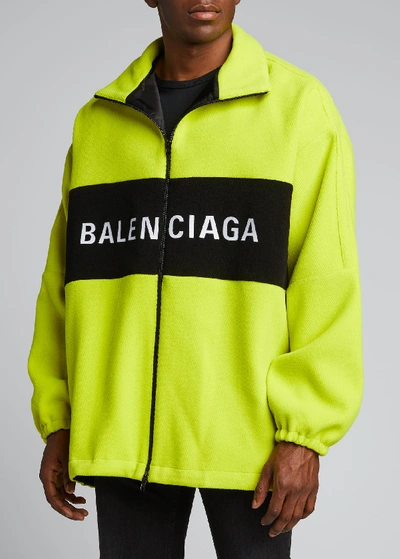 Shop Balenciaga Men's Oversized Wool Zip-front Jacket In Yellow