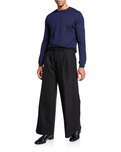 Shop Bottega Veneta Men's Wide-leg Lightweight Wool Pants In Black