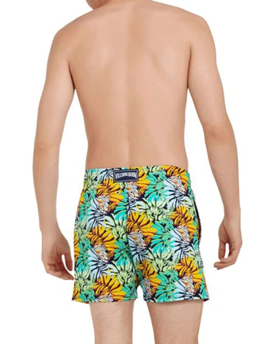 Shop Vilebrequin Men's Superflex Jungle-print Swim Trunks In Bleu Nuit