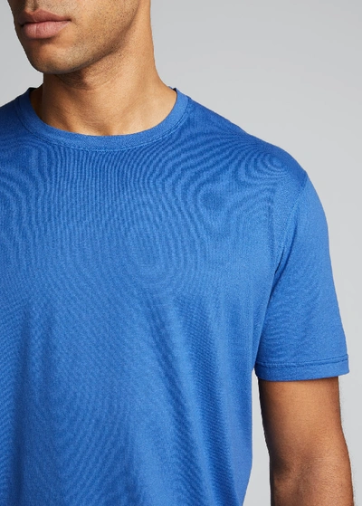 Shop Kiton Men's Crewneck Solid Cotton/cashmere T-shirt In Blue