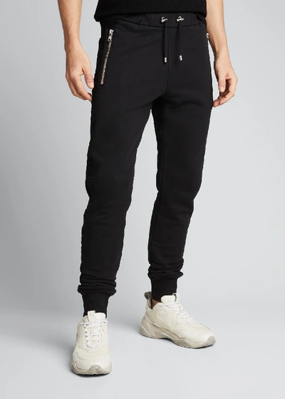 Shop Balmain Men's Embossed Logo Zip-pocket Sweatpants In Black