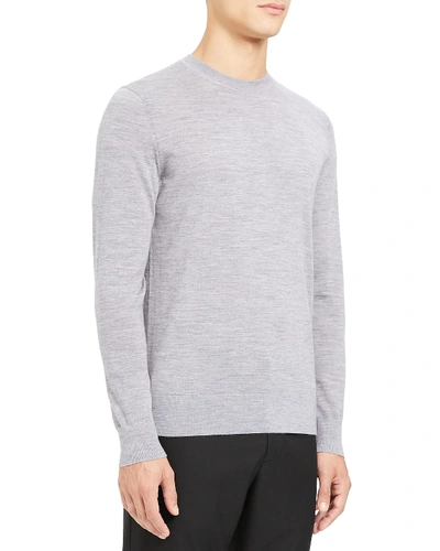 Theory Mens Cool Heather Grey Regal Crewneck Wool Jumper In Cool Grey Heather