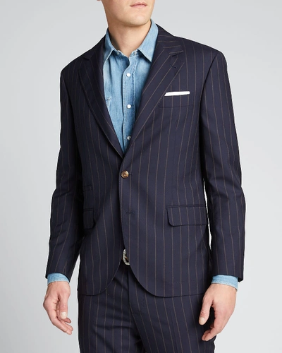 Shop Brunello Cucinelli Men's Two-piece Pinstriped Wool Suit In Navy