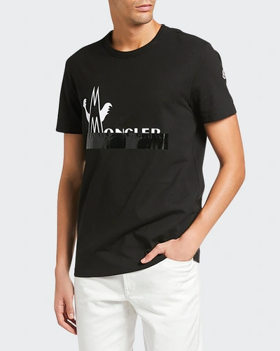 Shop Moncler Men's Gloss-strike Logo Typographic T-shirt In Black