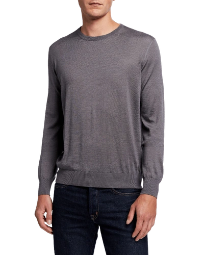 Shop Charvet Men's Solid Cashmere-silk Crewneck Sweater In Charcoal