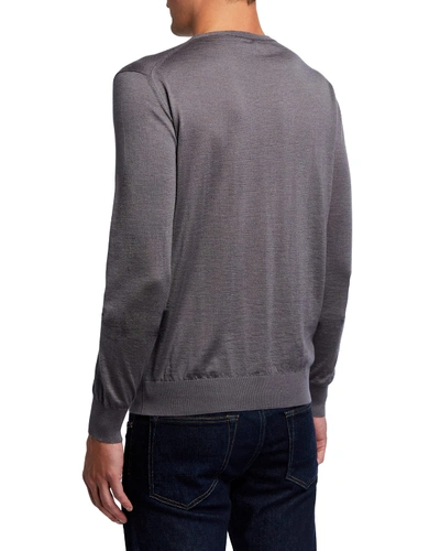 Shop Charvet Men's Solid Cashmere-silk Crewneck Sweater In Charcoal