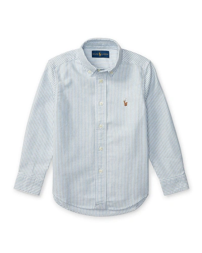 Shop Ralph Lauren Cotton Oxford Stripe Sport Shirt In Blue Pattern