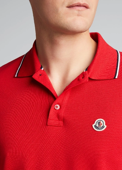 Shop Moncler Men's Striped-trim Polo Shirt In Red