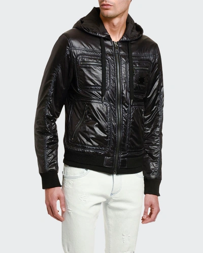 Shop Dolce & Gabbana Men's Nylon Cargo Bomber Jacket In Black