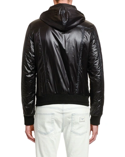 Shop Dolce & Gabbana Men's Nylon Cargo Bomber Jacket In Black