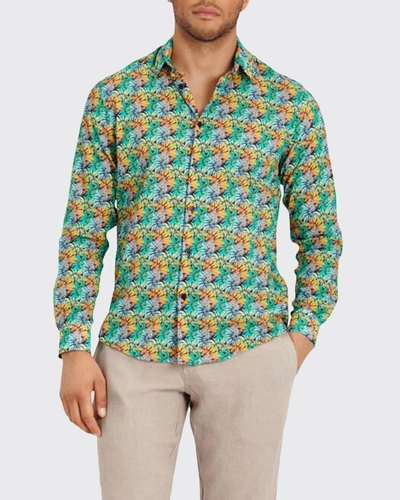 Shop Vilebrequin Men's Jungle-print Sport Shirt In Bleu Nuit