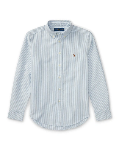 Shop Ralph Lauren Boy's Cotton Oxford Stripe Sport Shirt In Blue Pattern