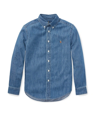 Shop Ralph Lauren Boy's Woven Chambray Shirt In Dark Blue