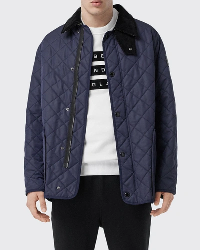 Shop Burberry Men's Cotswold Quilted Car Coat In Navy