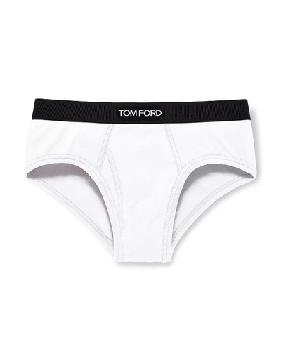 Shop Tom Ford Men's Jacquard Logo Cotton Briefs In White