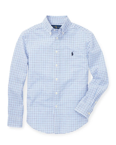 Shop Ralph Lauren Poplin Woven Tattersall Sport Shirt In Blue Pattern