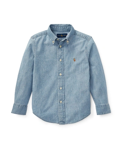 Shop Ralph Lauren Woven Chambray Shirt In Light Blue