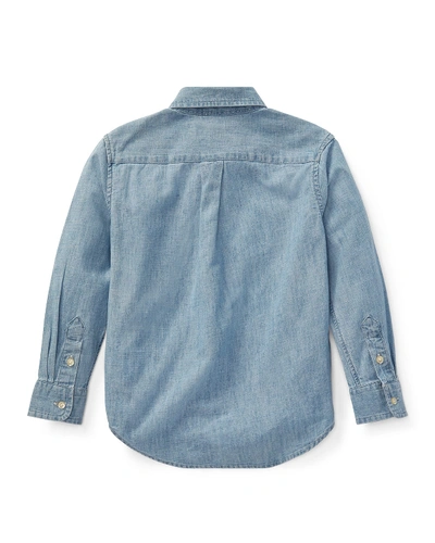 Shop Ralph Lauren Woven Chambray Shirt In Light Blue