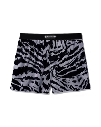 Shop Tom Ford Men's Zebra Silk Boxers In Gray