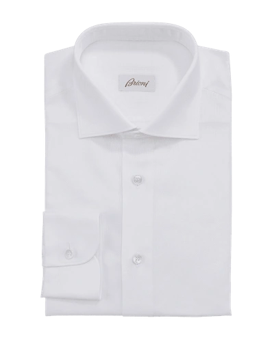 Shop Brioni Men's Textured Solid Dress Shirt In White